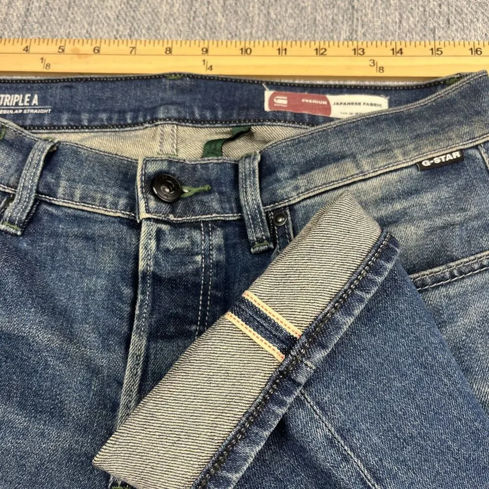 G-Star Raw Triple A Regular Straight Selvedge Jeans Japanese Fabric Men 31x32